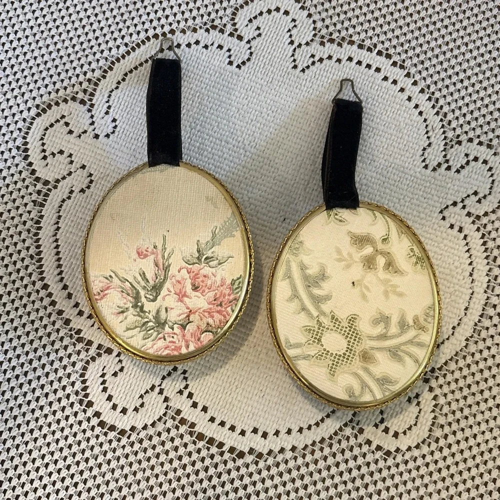 Dried Flowers in Domed Oval Frame Vintage Wall Hang. Velvet. Set Of 2.